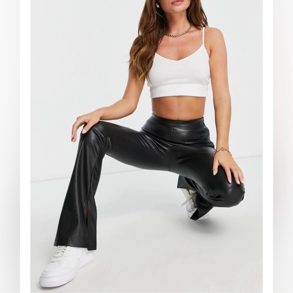 Topshop Pants - TOPSHOP Black Faux Leather Flare Pants Zipper Retro Goth Women’s Size 6 NEW